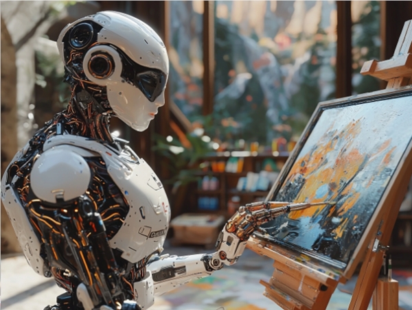 AI,机器人画画 (图片来源:AI合成) AI,机器人画画